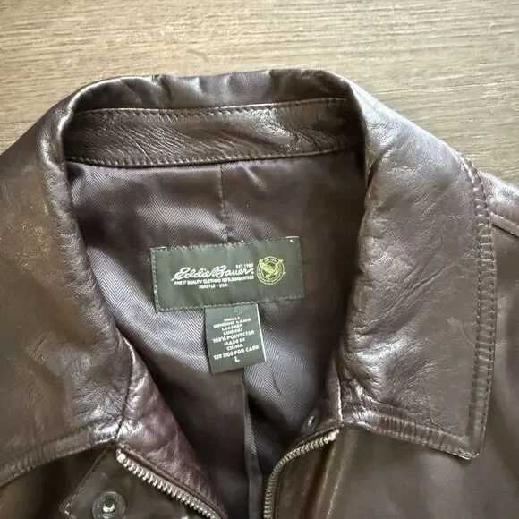 VTG Eddie Bauer Lamb Leather Motorcycle Jacket Womens Large L Dark
